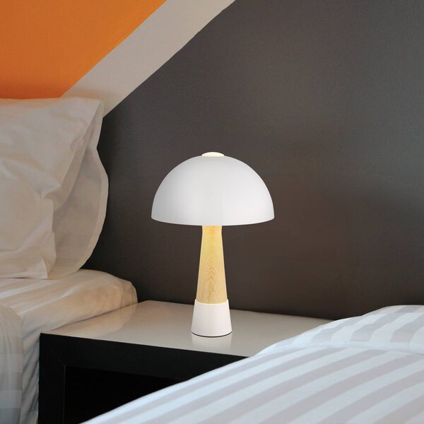 Globo Stolní lampa Paulin, písková/vzhled dřeva, kov, 37 cm, E27, Krémová / jantar, Obývací pokoj / jídelna, kov, Skandinávský