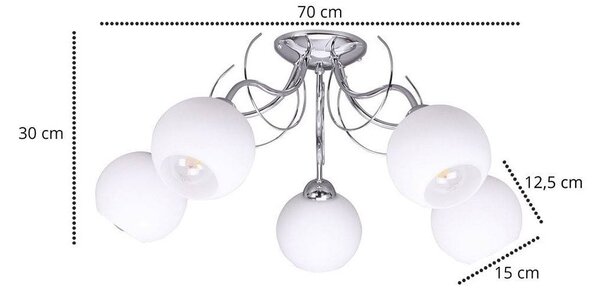 Stropní svítidlo Eliza, 5x bílé skleněné stínítko, ch