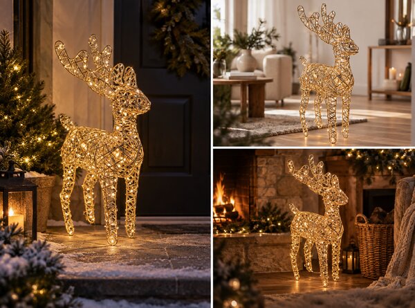 LED vánoční dekorace Sob zlatý – kovový/zlatý, 34 cm, s časovačem