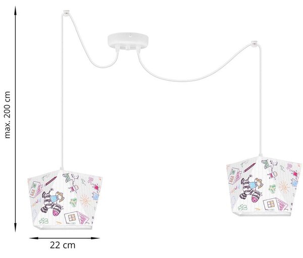 Dětské závěsné svítidlo Diamond Spider, 2x bílé textilní stínítko se vzorem