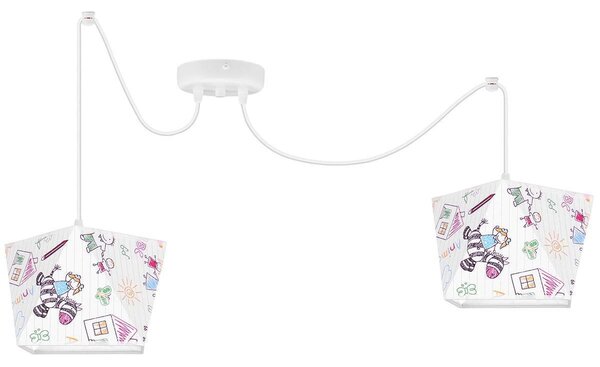 Dětské závěsné svítidlo Diamond Spider, 2x bílé textilní stínítko se vzorem