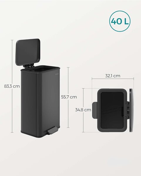 SONGMICS Odpadkový koš s víkem Jespra 40 l černý