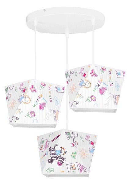 Dětské závěsné svítidlo Diamond, 3x bílé textilní stínítko se vzorem