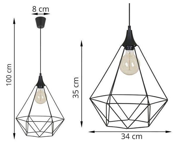 Závěsné svítidlo Fusion, 1x černé drátěné stínítko, l