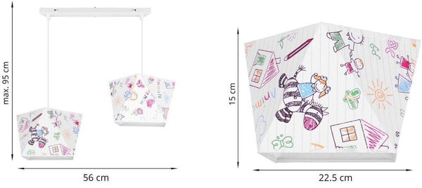 Dětské závěsné svítidlo Diamond, 2x bílé textilní stínítko se vzorem