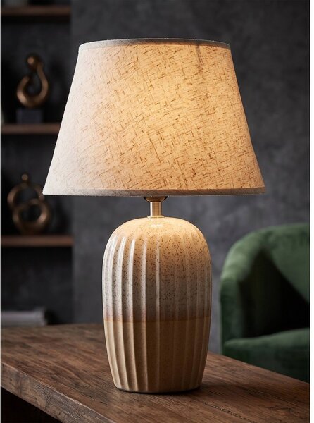 Krémová keramická stolní lampa s textilním stínidlem (výška 44 cm) Japandi – Mauro Ferretti