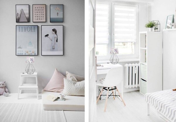 Dětská stolní lampa Diamond, 1x bílé textilní stínítko se vzorem, d