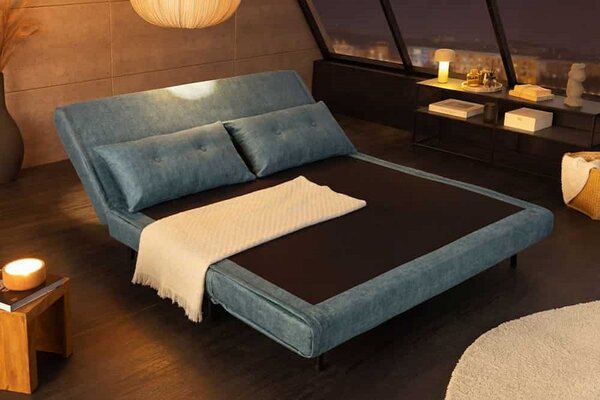 Designová rozkládací pohovka Bleddyn 140 cm petrolejový samet