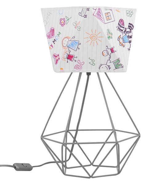 Dětská stolní lampa Diamond, 1x bílé textilní stínítko se vzorem, d