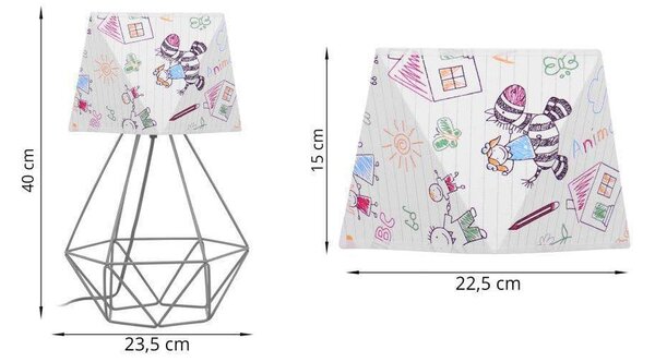 Dětská stolní lampa Diamond, 1x bílé textilní stínítko se vzorem, d