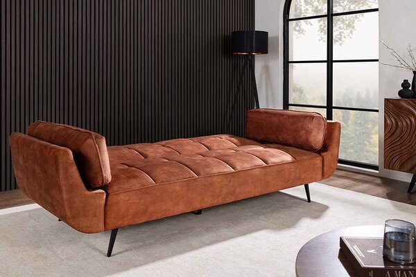 Designová rozkládací pohovka Bailey 215 cm rezavě-hnědý samet