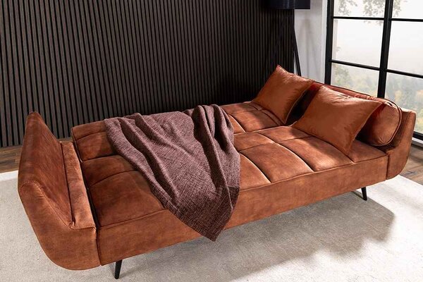 Designová rozkládací pohovka Bailey 215 cm rezavě-hnědý samet