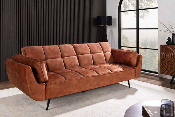 Designová rozkládací pohovka Bailey 215 cm rezavě-hnědý samet