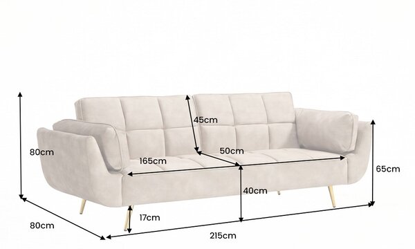 Designová rozkládací pohovka Bailey 215 cm šampaňský samet