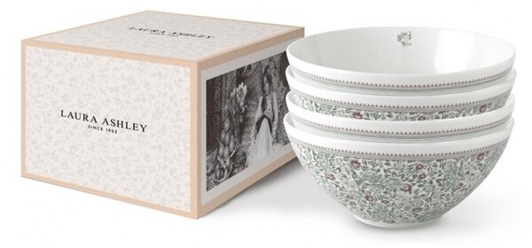Set porcelánových misek Wild Red Flowers Stripe 16cm 4-set, Laura Ashley UK