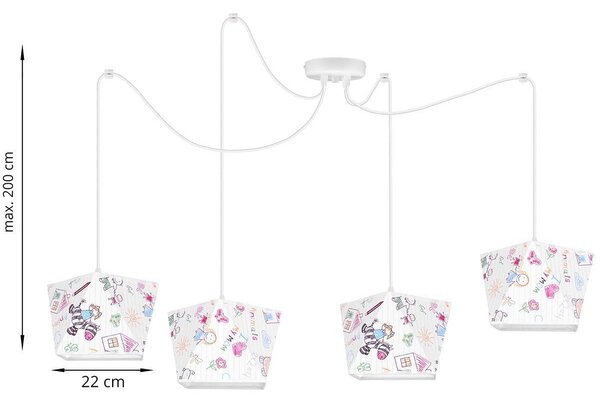 Dětské závěsné svítidlo Diamond Spider, 4x bílé textilní stínítko se vzorem