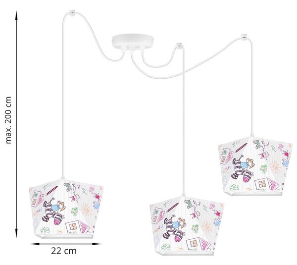 Dětské závěsné svítidlo Diamond Spider, 3x bílé textilní stínítko se vzorem