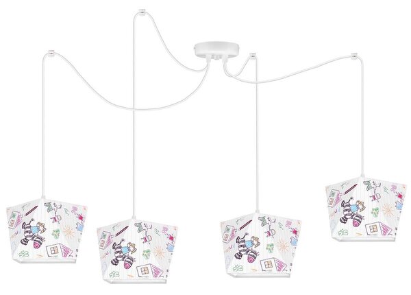 Dětské závěsné svítidlo Diamond Spider, 4x bílé textilní stínítko se vzorem