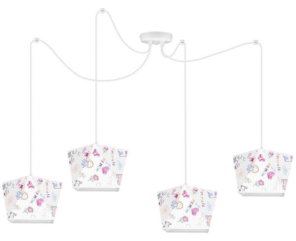Dětské závěsné svítidlo Diamond Spider, 4x bílé textilní stínítko se vzorem