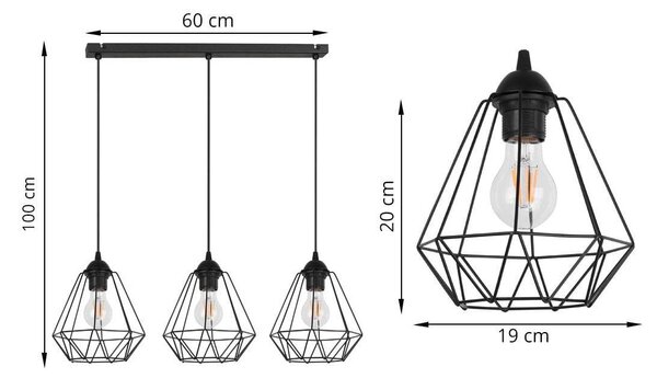 Závěsné svítidlo Fusion, 3x drátěné stínítko (výběr ze 2 barev), l