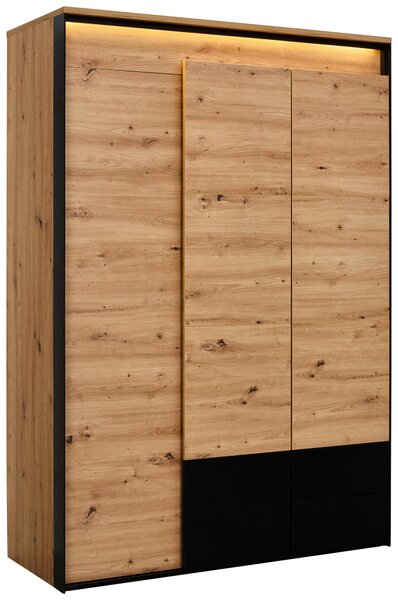 ŠATNÍ SKŘÍŇ S OTOČNÝMI DVEŘMI, černá, dub artisan, 140/200/55 cm Voleo - Šatní skříně
