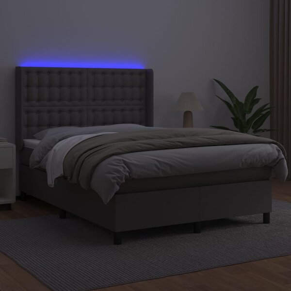 Box spring postel s matrací a LED šedá 140x190 cm umělá kůže 3139383