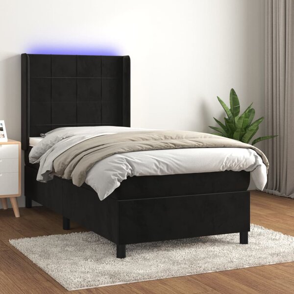 Box spring postel s matrací a LED černá 90x190 cm samet 3139537