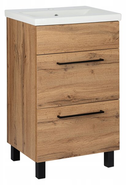 Sestava skříňky s umyvadlem Astor SOL WOTAN 50 cm, zásuvky, černé úchyty