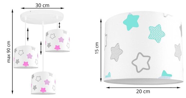 Dětské závěsné svítidlo Cone, 3x textilní stínítko se vzorem (výběr ze 6 barev), (výběr ze 2 barev konstrukce), o
