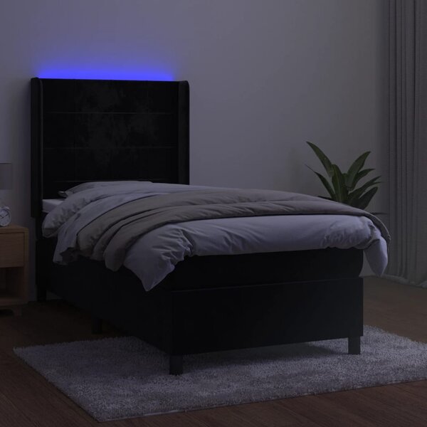 Box spring postel s matrací a LED černá 90x190 cm samet 3139537
