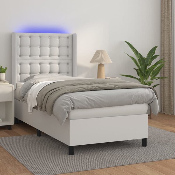 Box spring postel s matrací a LED bílá 80 x 200 cm umělá kůže 3139350