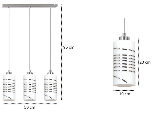 Závěsné svítidlo Cobi, 3x bílé skleněné stínítko se vzorem
