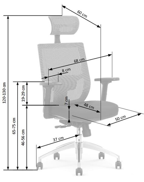 Kancelářské křeslo ADMIRAL šedá/černá – nastavitelná výška 115-125 cm