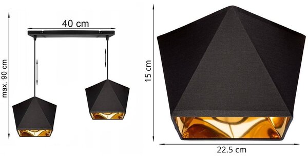 Závěsné svítidlo Diamond Gold, 2x černé/zlaté textilní stínítko
