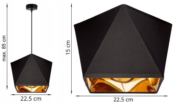 Závěsné svítidlo Diamond Gold, 1x černé/zlaté textilní stínítko