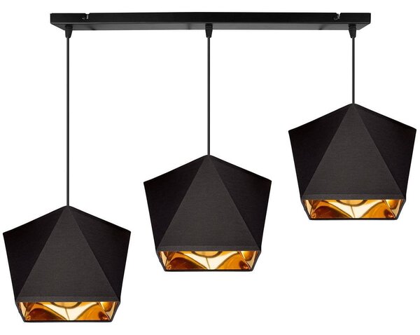 Závěsné svítidlo Diamond Gold, 3x černé/zlaté textilní stínítko