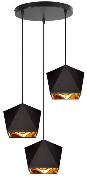 Závěsné svítidlo Diamond Gold, 3x černé/zlaté textilní stínítko