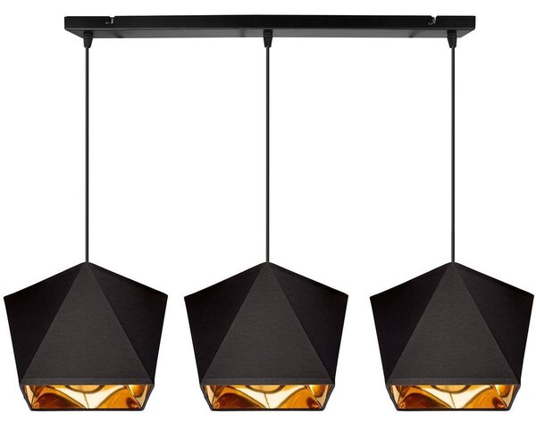 Závěsné svítidlo Diamond Gold, 3x černé/zlaté textilní stínítko
