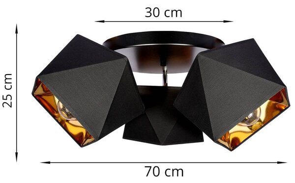 Stropní svítidlo Diamond Gold, 3x černé/zlaté textilní stínítko, (možnost polohování)
