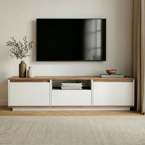 Bílý/v přírodní barvě TV stolek v dekoru borovice 160x42x30 cm Sentinel – Kalune Design