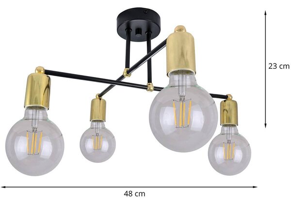 Stropní svítidlo Edison, zlaté tělo svítidla