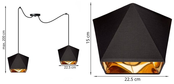 Závěsné svítidlo Diamond Gold Spider, 2x černé/zlaté textilní stínítko