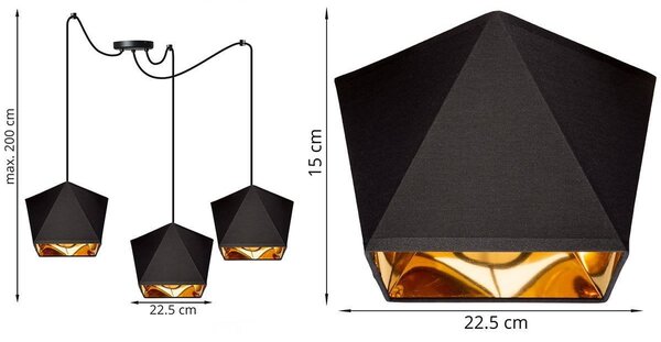 Závěsné svítidlo Diamond Gold Spider, 3x černé/zlaté textilní stínítko