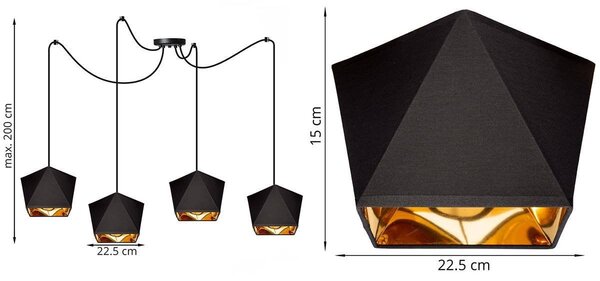 Závěsné svítidlo Diamond Gold Spider, 4x černé/zlaté textilní stínítko