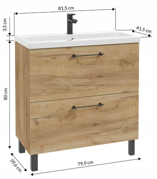 Koupelnová skříňka DomoDomo stojící dub craft 2 zásuvky 80x40 cm