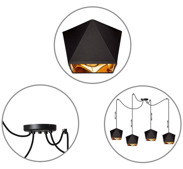 Závěsné svítidlo Diamond Gold Spider, 4x černé/zlaté textilní stínítko
