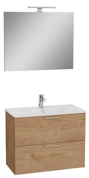 Koupelnová sestava s umyvadlem zrcadlem a osvětlením VitrA Mia 79x61x39,5 cm zlatý dub MIASET80D