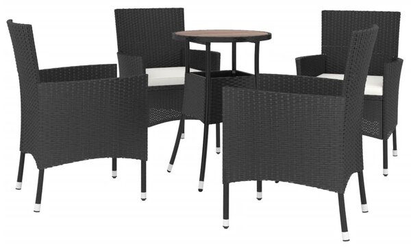 5dílný zahradní bistro set s poduškami černý polyratan