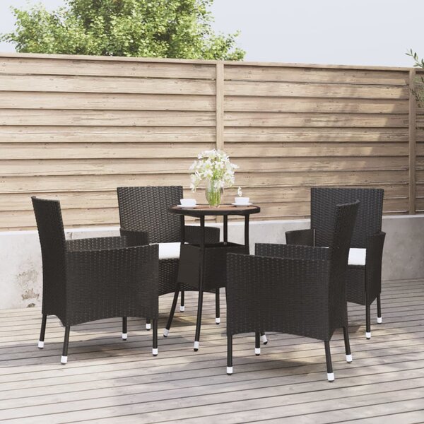 5dílný zahradní bistro set s poduškami černý polyratan