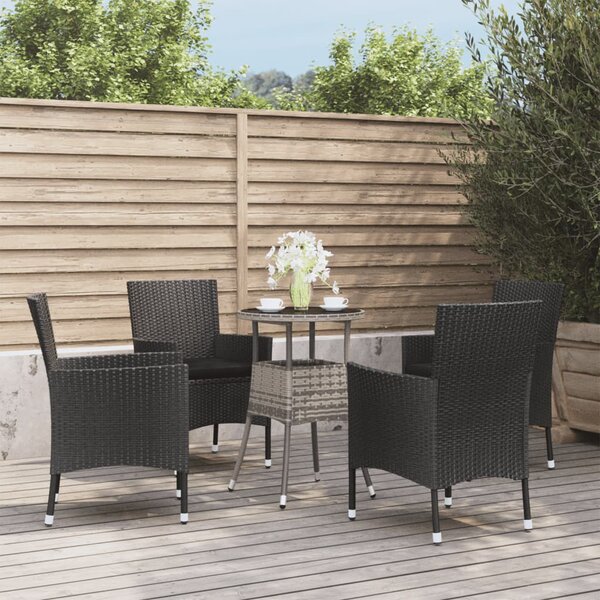 5dílný zahradní bistro set s poduškami černý polyratan